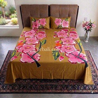 Bedsheet Hand Painted Flowers Pattern Made in Bali